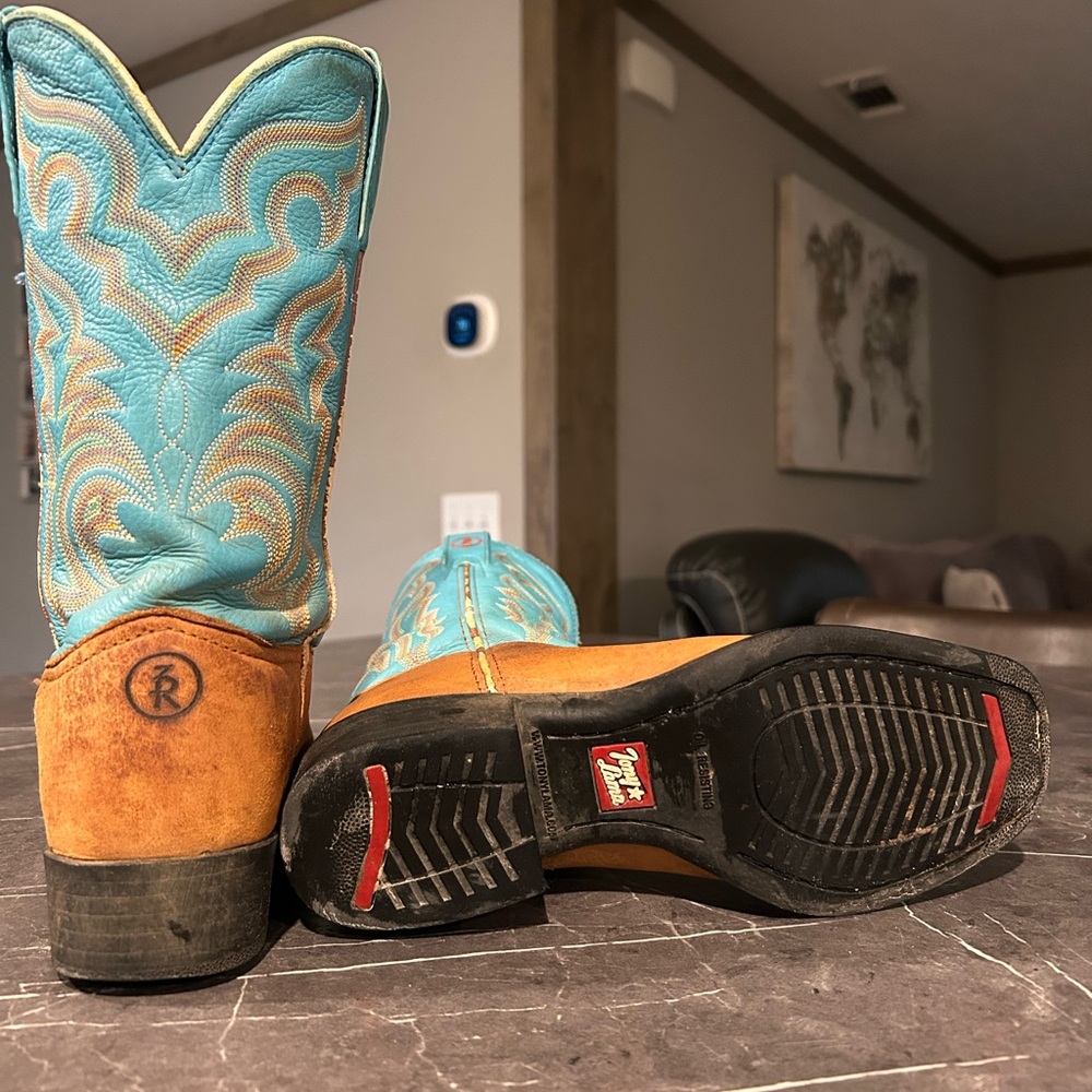 Tony Lama Turquoise and Tan Western Boots